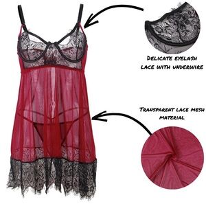 Brand new, classy, sexy lingerie. Red see through material with black lace.